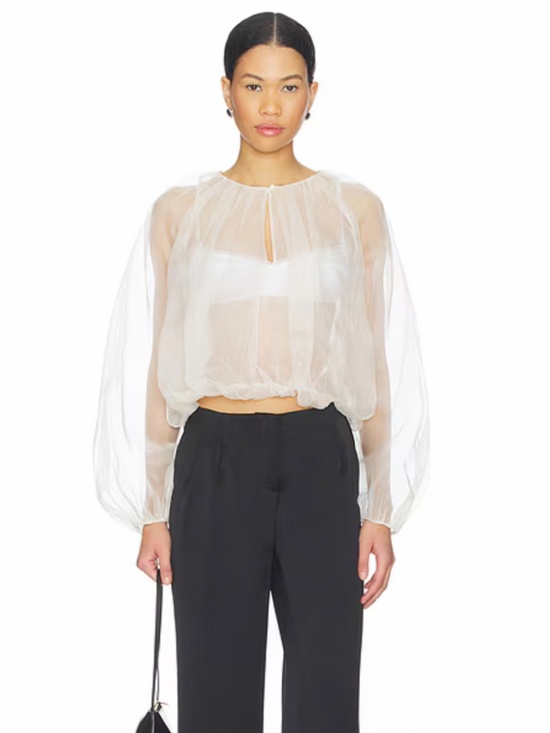 Frame Denim Tops - Brand New FRAME The Sheer Balloon Blouse in Cream XS